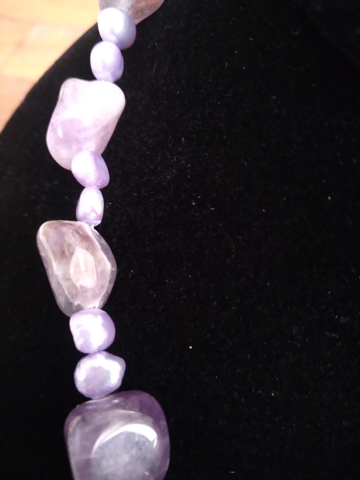 Amethyst & Pearl Necklace 14 Inches Silver Clasp Vintage Natural Stone