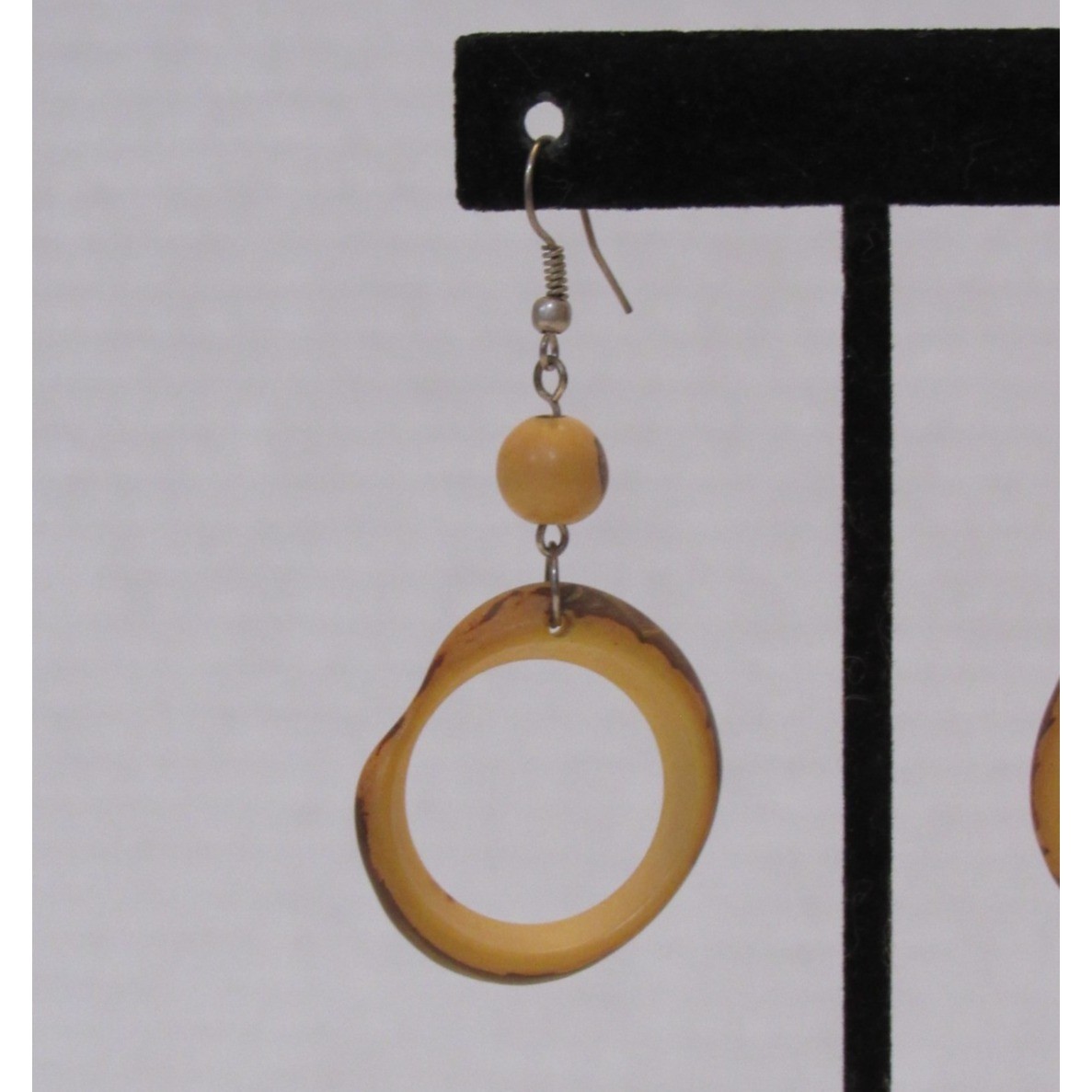 Wood Like Round Dangle Drop Circle Earrings Boho Chic Minimalist Earthy Fairy