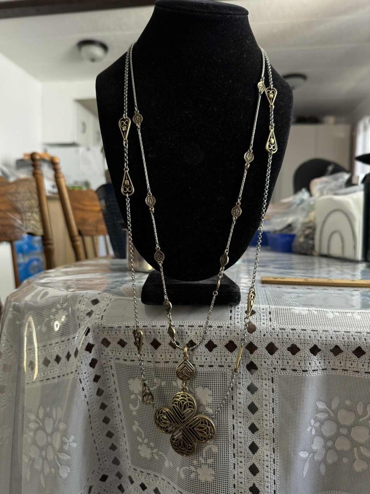 Vintage LUCKYBRAND Silver TONE double Strand Wheat&rolo Chain Link Necklace