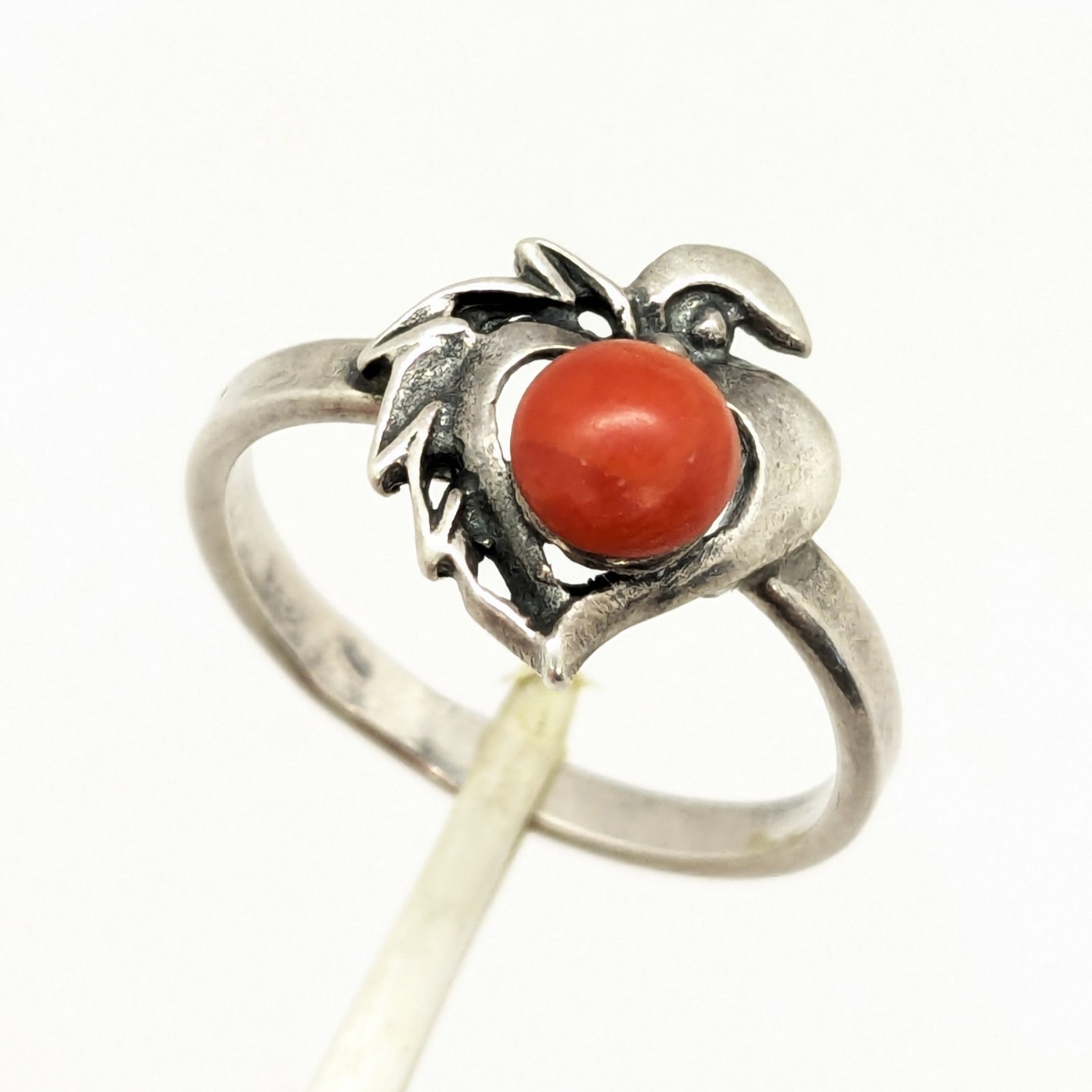 Vintage Rare Soviet RING Silver 925 with Chic Natural Coral-size:9.5US(19.5mm)#1