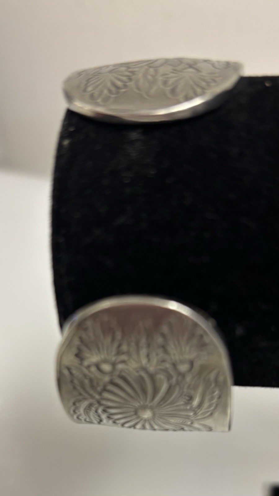 VTG Salisbury Pewter Cuff September Bracelet Flower Floral Engraved Hippie Boho