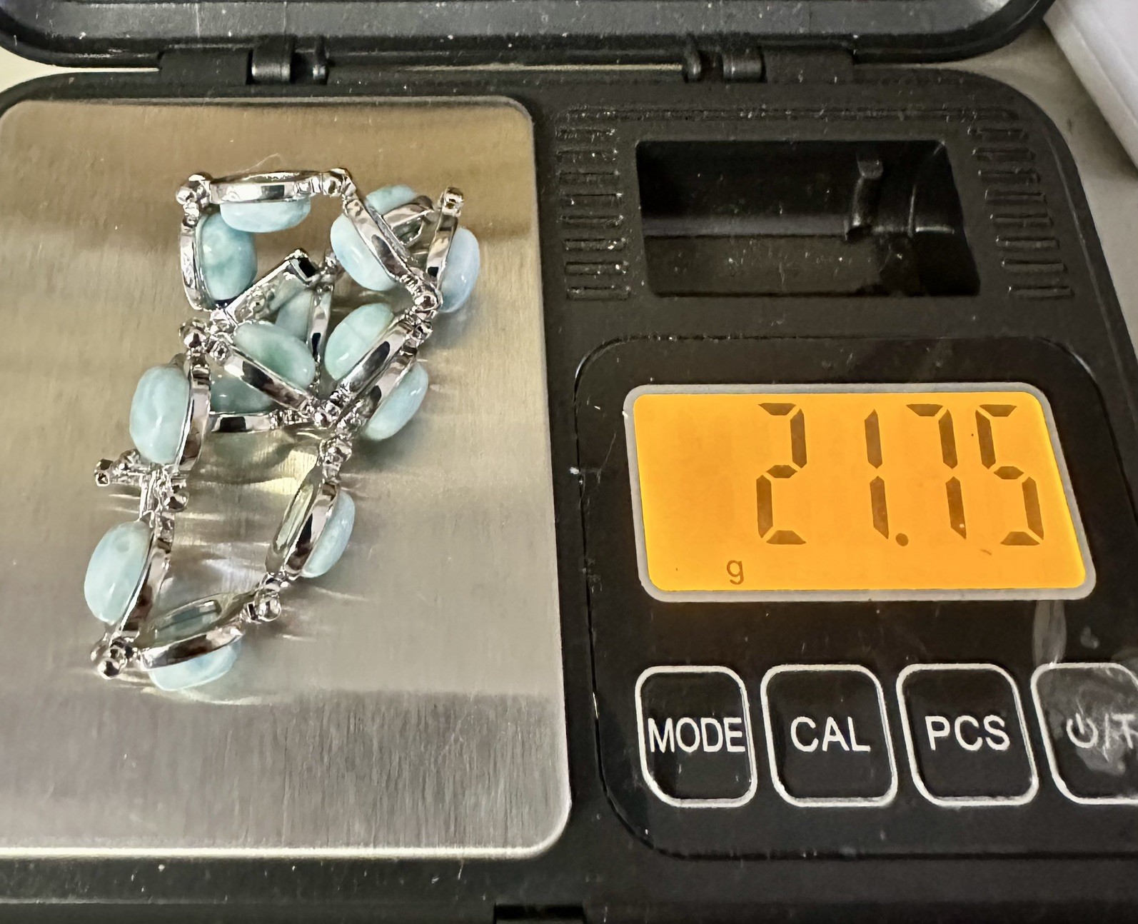 NWT-BBJ Sterling Silver Blue White Pectolite Larimar Ring Matching Bracelet Set