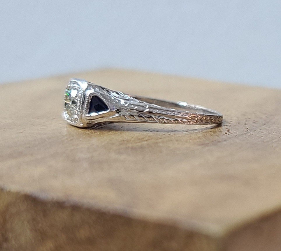 Platinum Vintage Filigree Engagement Ring 0.32ct Natural Round Diamond