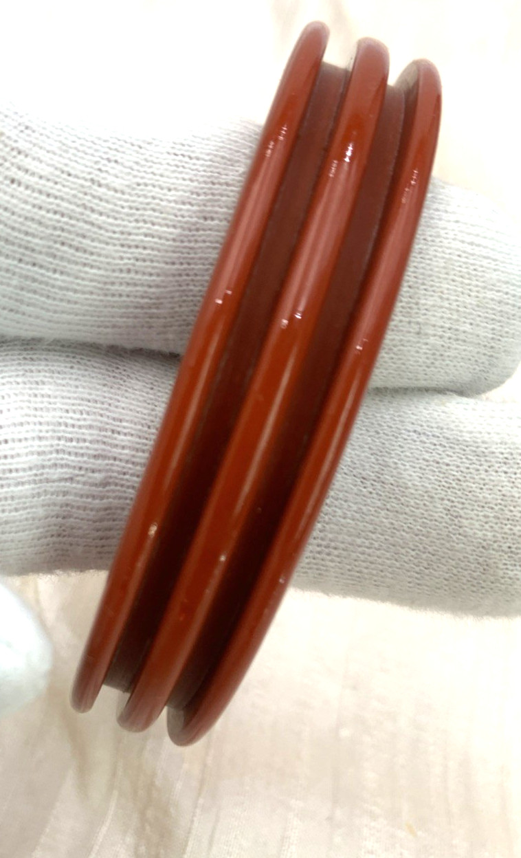 VTG Bangle Bracelet Lucite Plastic Ribbed Burnt Orange Rust Bold 8″ Inside Circ.