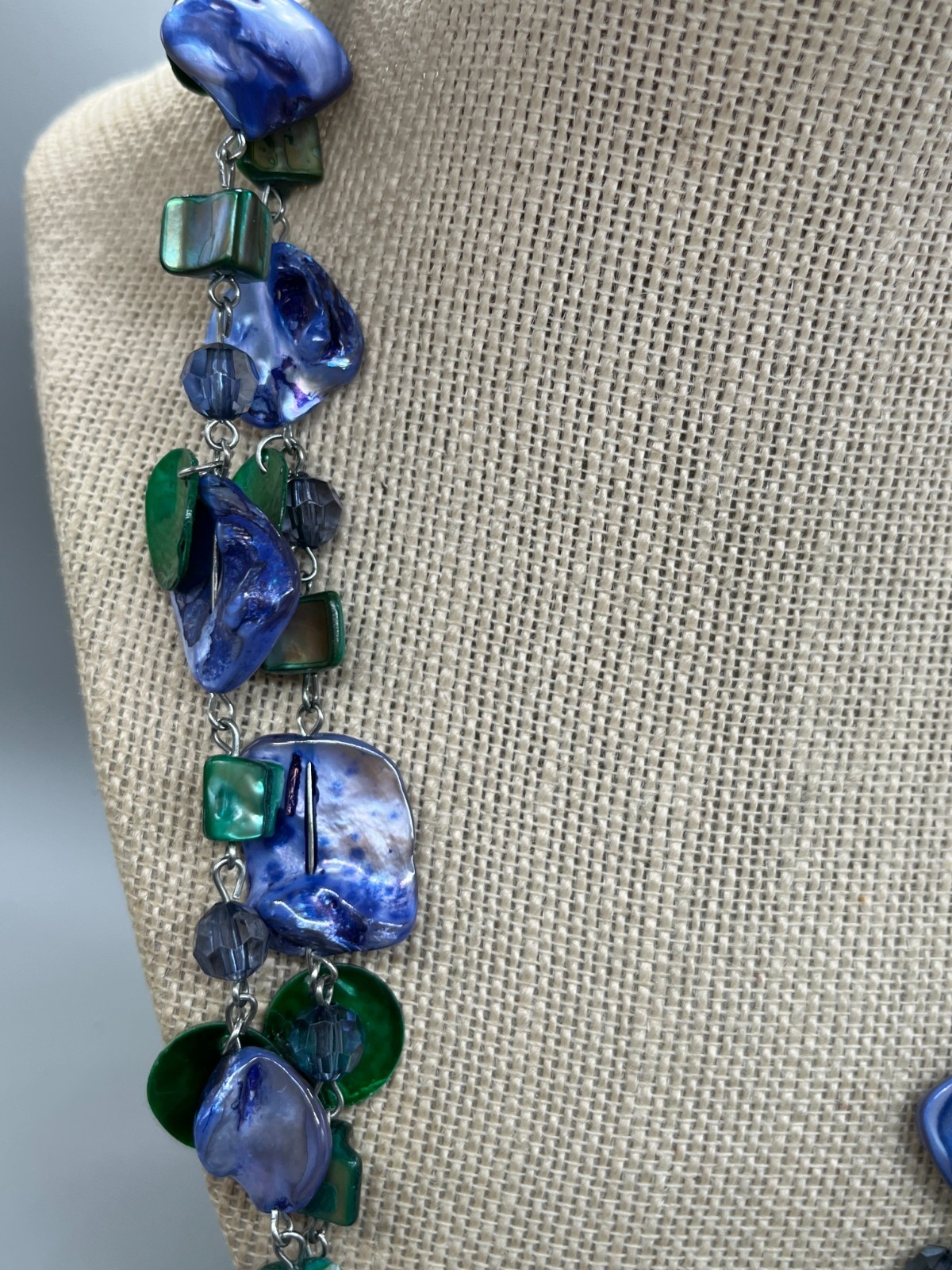 vintage blue Boho Abalone shell Beaded 2 strand 28″ necklace bl02