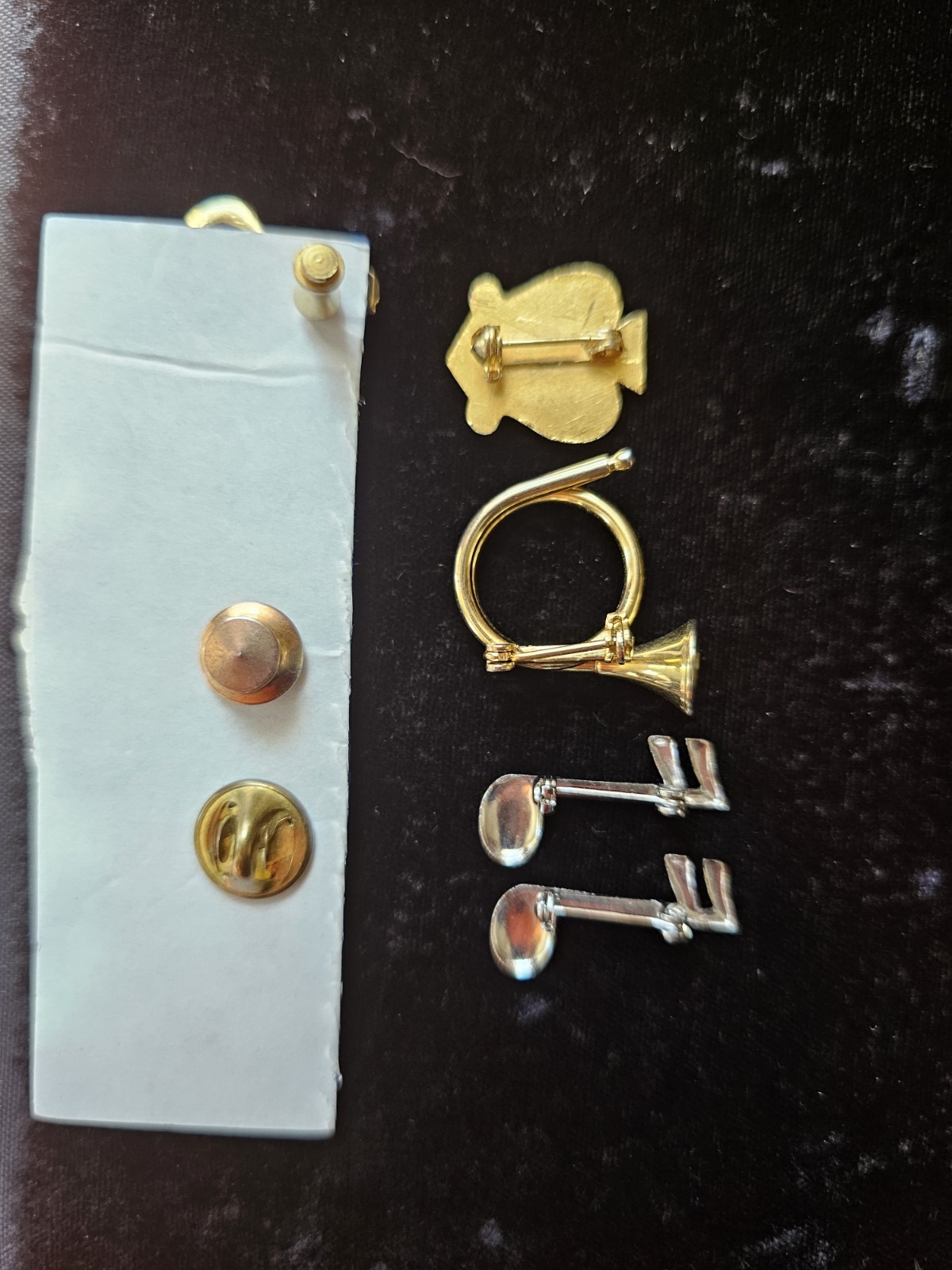 Vtg 7p Lot Of Pins Band Music Notes Enamel Mixed Metals Instruments Harp Horn