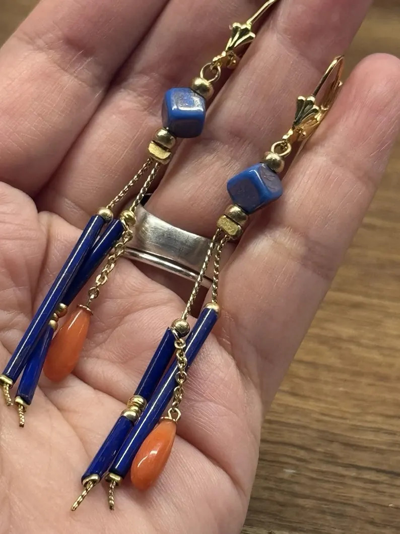 Earrings silver 925 natural coral Lapislazuli
