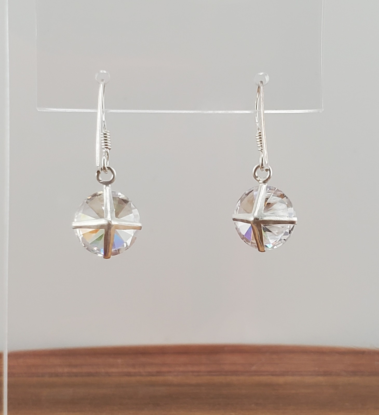 VTG 925 Lead Crystal 1in Drop Earrings Sterling Silver 2gtw Brilliant Faceted