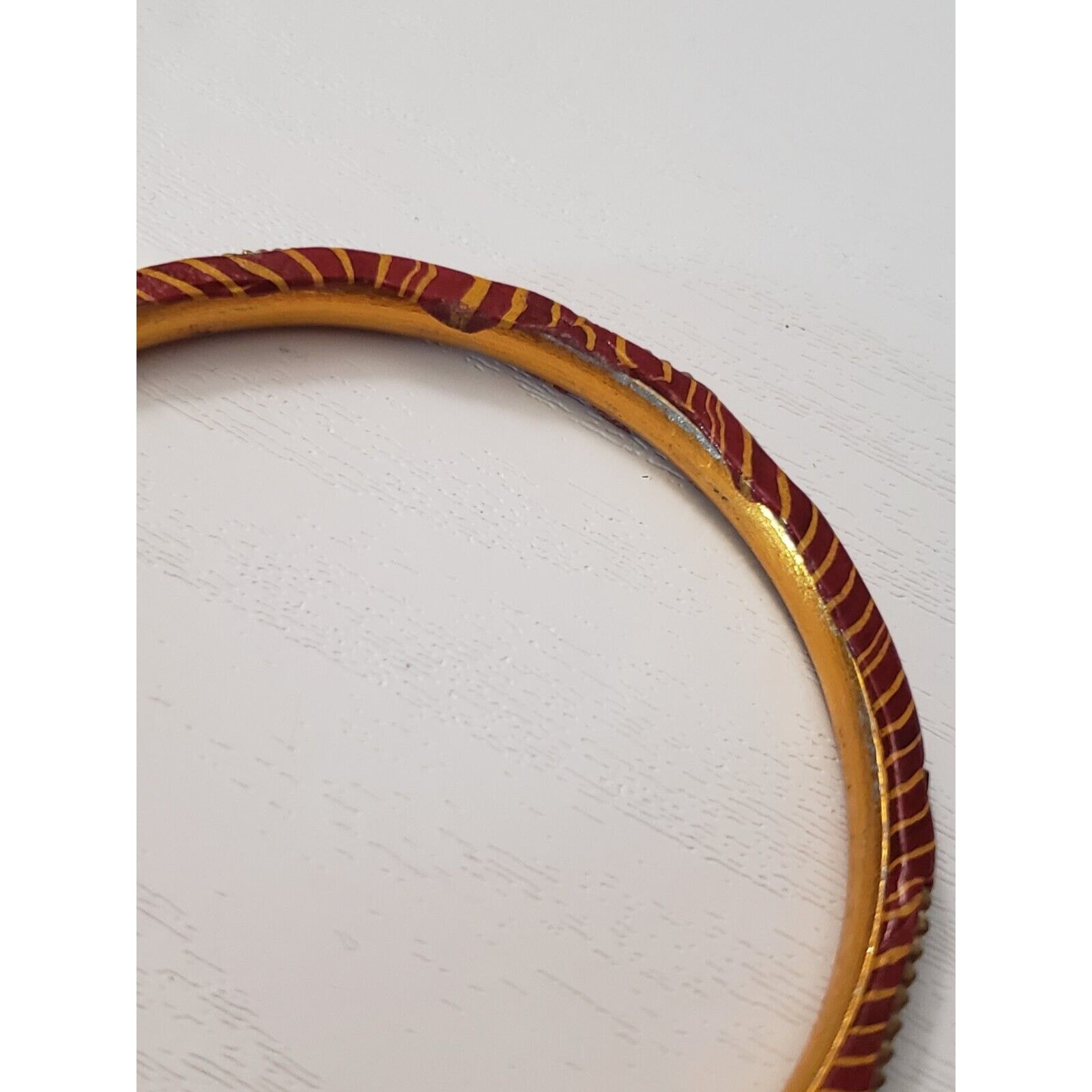 Vintage Bracelet / Bangle Red Brown Tone, Gold Tone with Metal Detail 7.25″