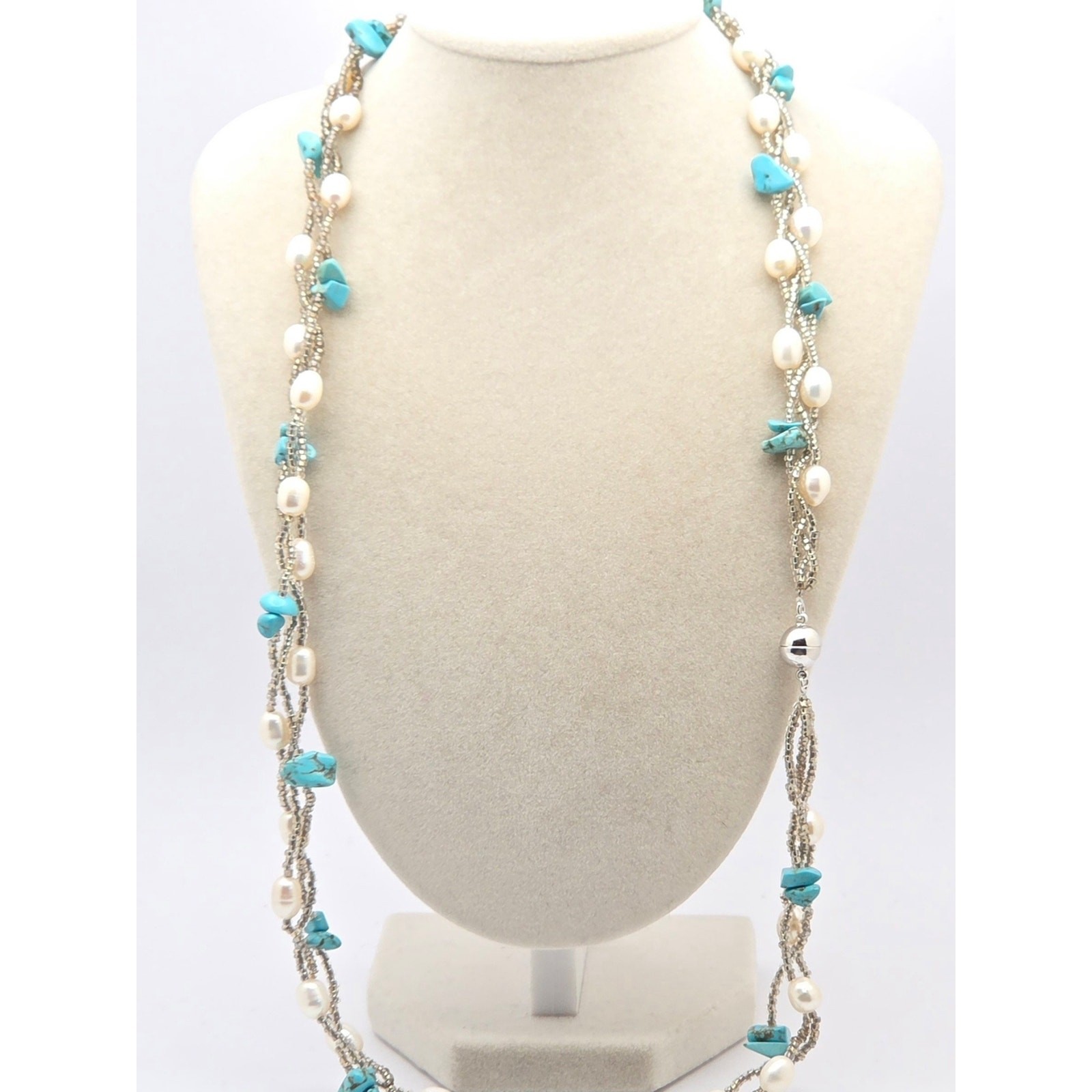 Convertible Freshwater Pearl & Turquoise Multi-Strand Necklace Bracelet Set