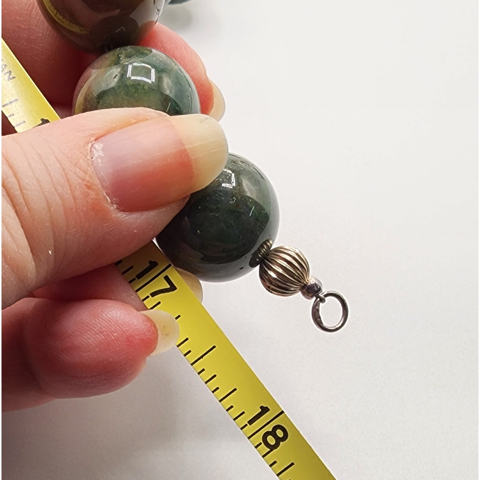 Vintage Artisan Agate & Pearl Necklace w/ Green Spot Jasper and Sterling Clasp