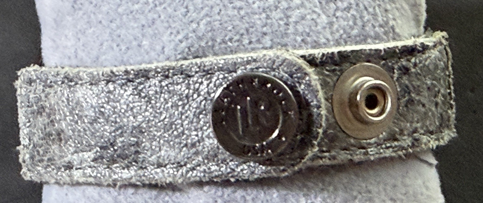 Vtg Leatherock USA Light-Grey Leather Band Bracelet Rhinestone Embellished Boho