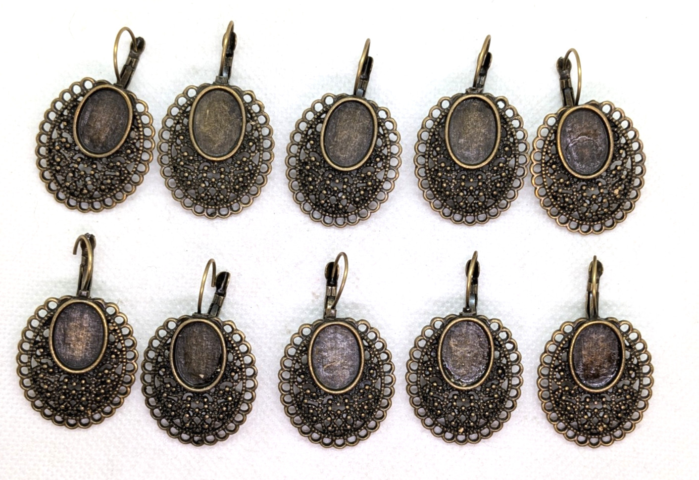 10 Bronze Colored Earring Blanks Bezel Settings Filigree Border Cabochon Base