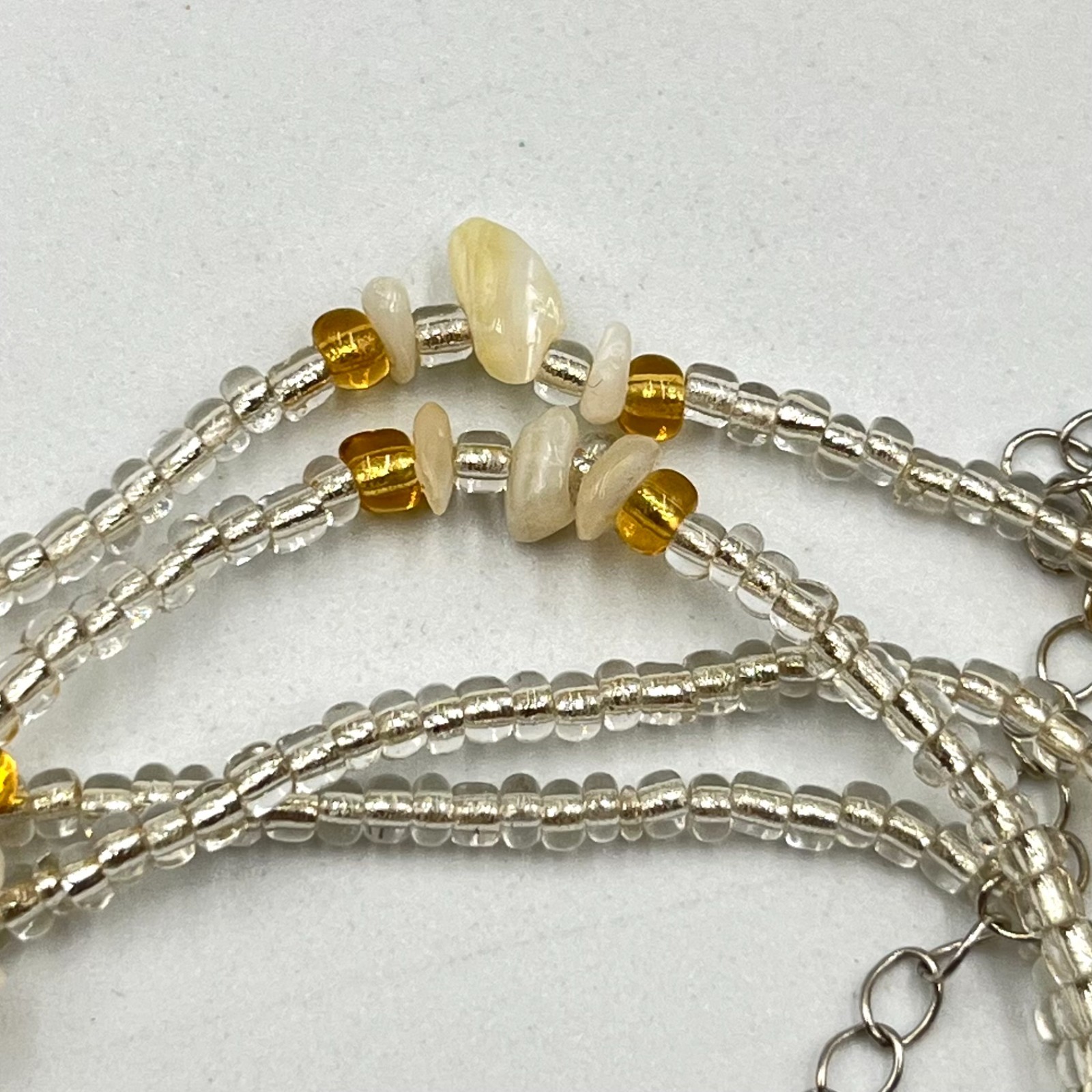 Vintage Earthy Seed Bead & Shell Chip Necklace Cream Amber Tone Boho Strand