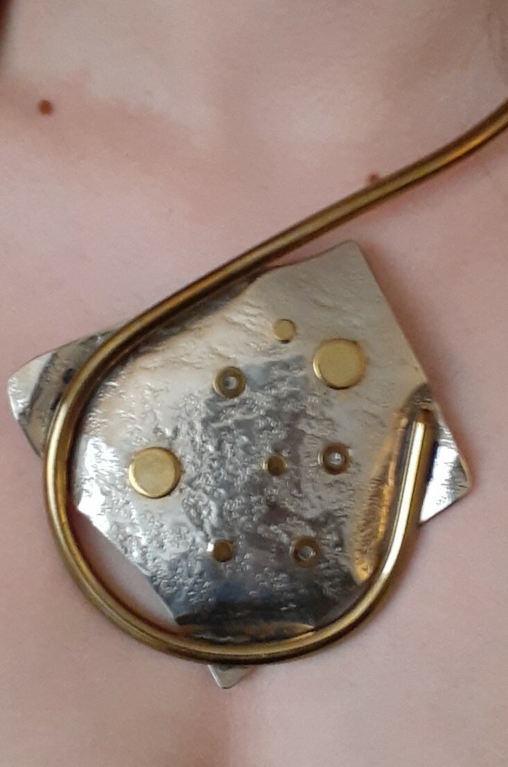 Vintage Abstract Modernist Sterling Mixed Metal Studio Designer Collar Necklace