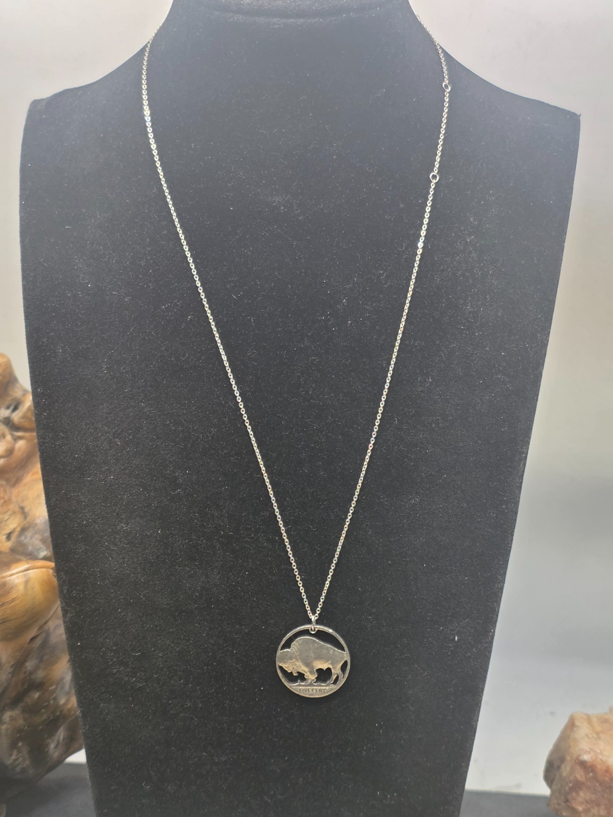 Buffalo Nickel Coin Cut-Out Necklace Pendant Vintage Sterling and Coin Silver