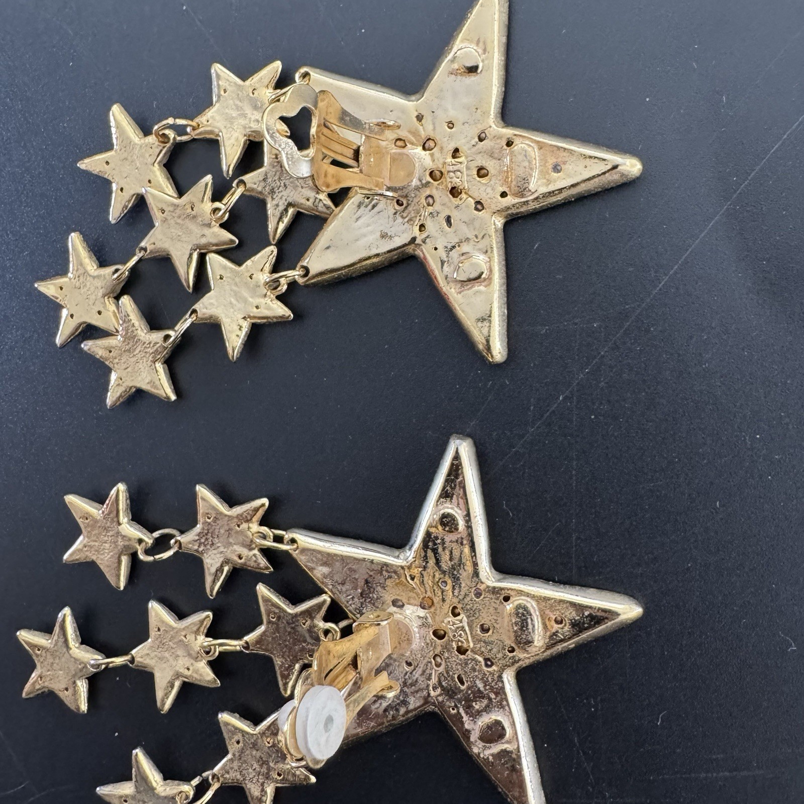 80s French Couture Austrian Pave Crystal Gold Tone Star Drop Runway Earrings