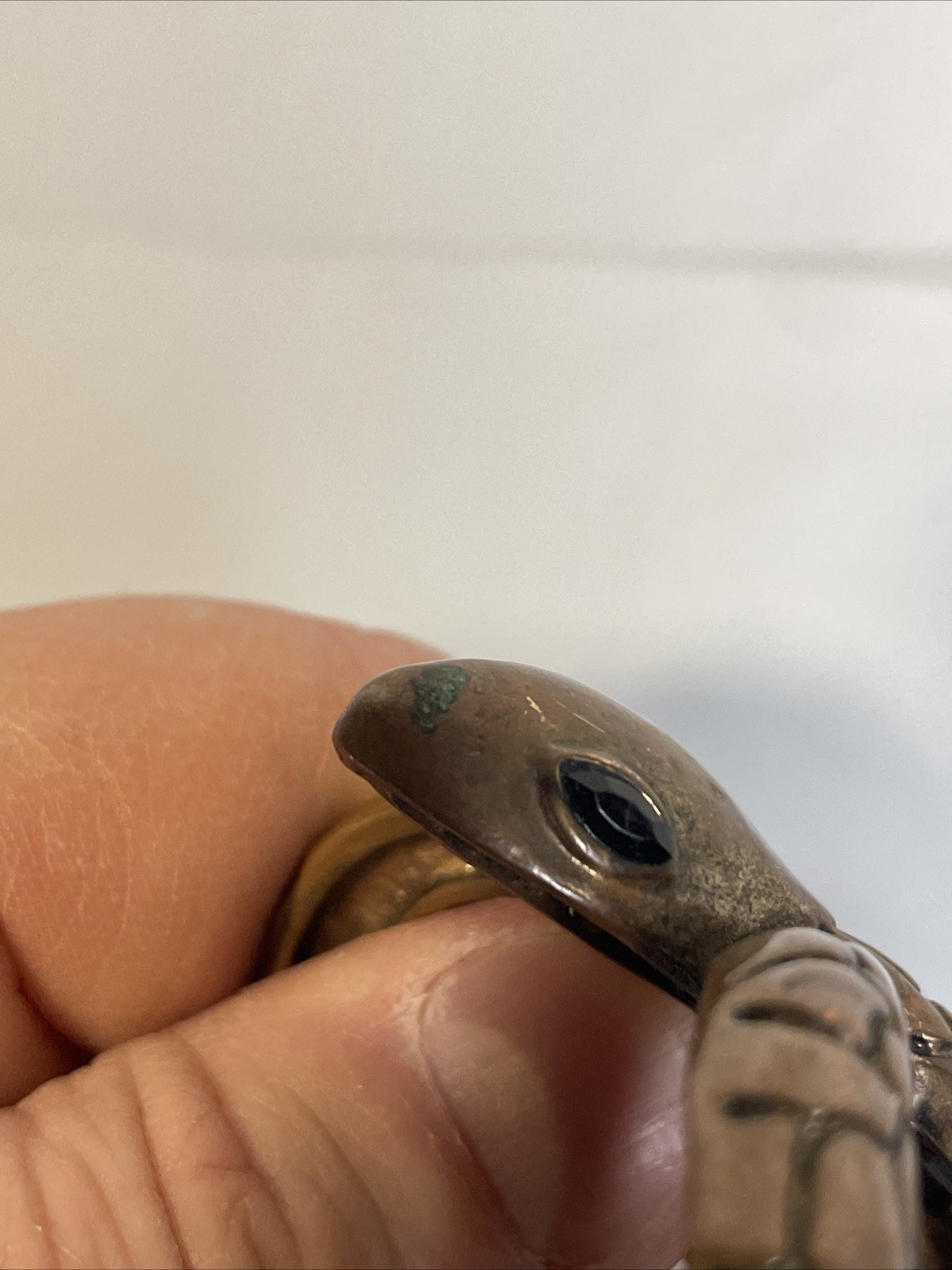 1970 – 1980 Copper Coiled Snake Biker Goth Western Hinged Bracelet Vtg Gem Eyes