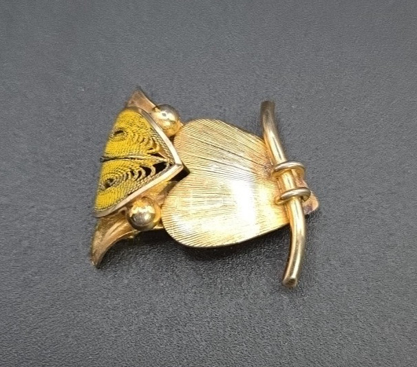 Vintage Signed CW 12K Gold Filled, Filigree Owl Pin Brooch
