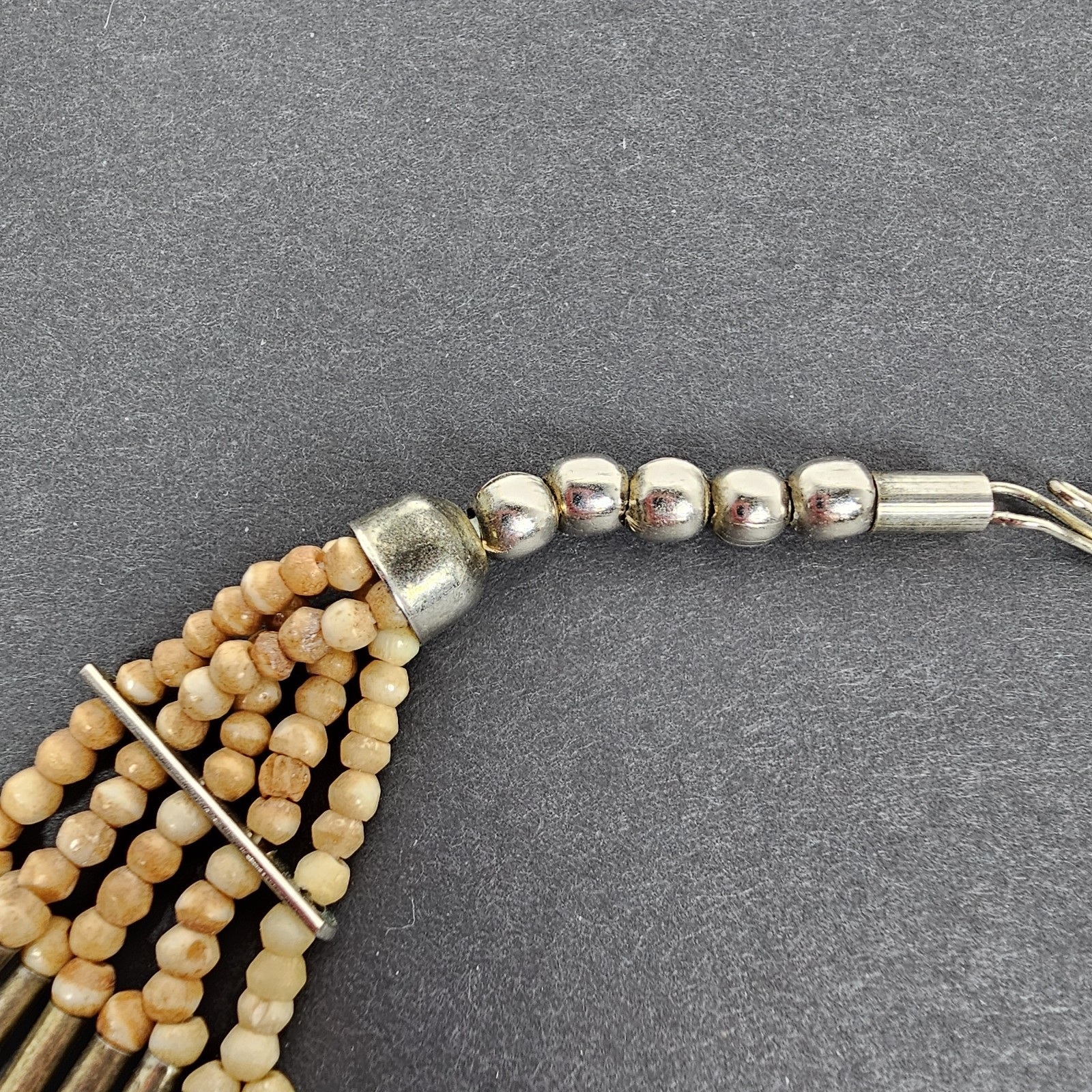BOHO Tribal Multistrand Necklace Bead and Brass Silver Tone Chain & Clasp 21″