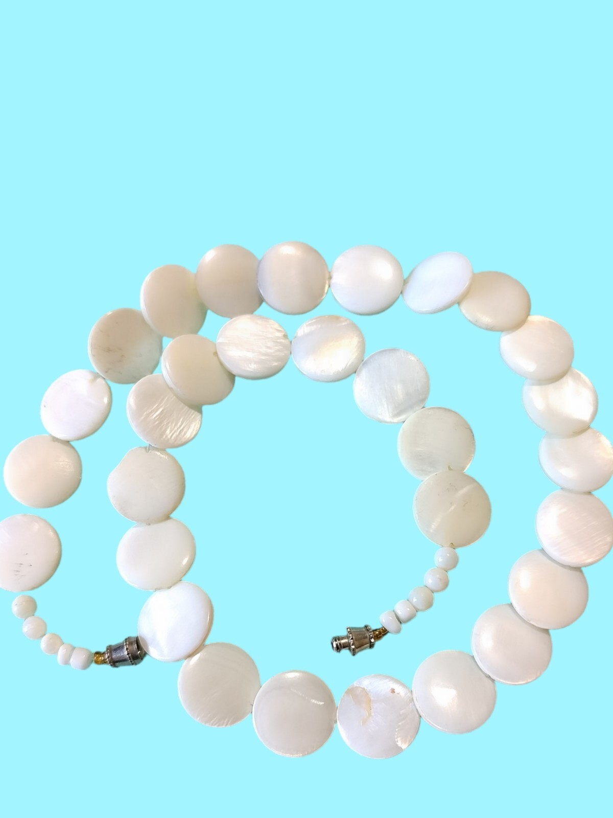 Vintage Mother Of Pearl MOP Round Disc Necklace Collar 17.5in