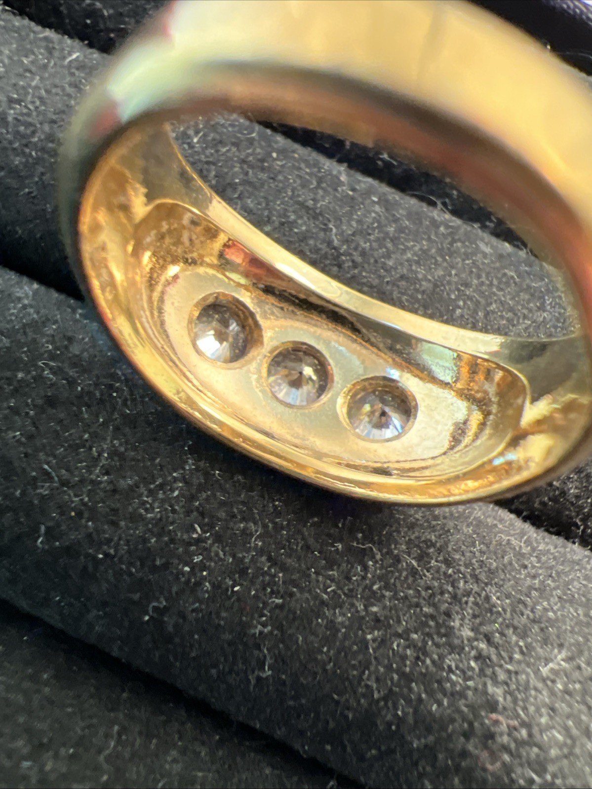 Vintage Uncas 14K Gold Plated 3 Stone Ring Size 8 Gorgeous Art Deco Style