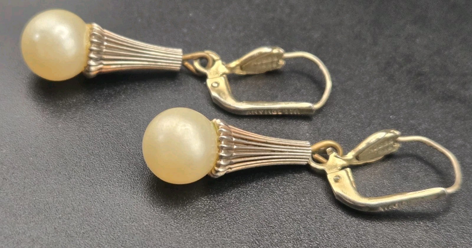 Vintage West Germany Pearl Drop Earrings Gold Tone Leverback Dangle GES GESCH