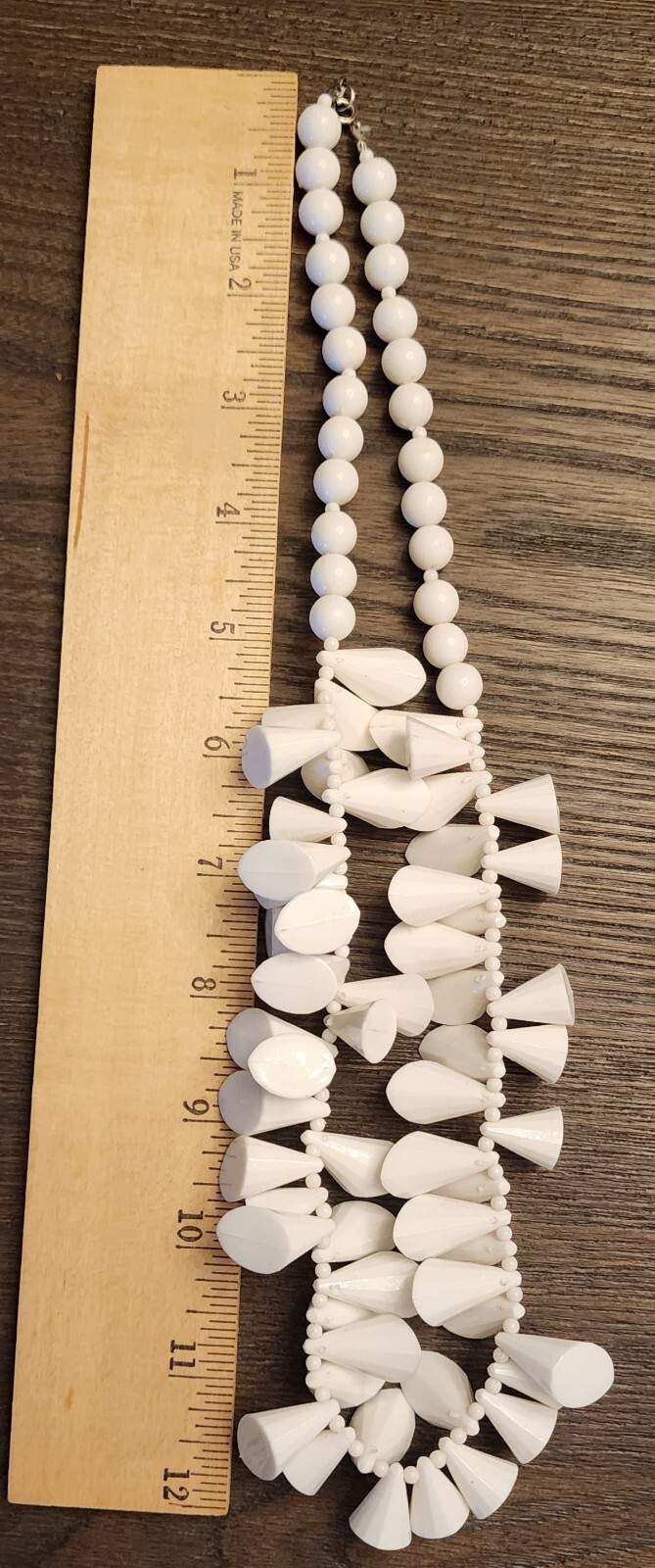 Vintage New Old Stock White Plastic Beaded Statement Necklace Made Hong Kong 24”
