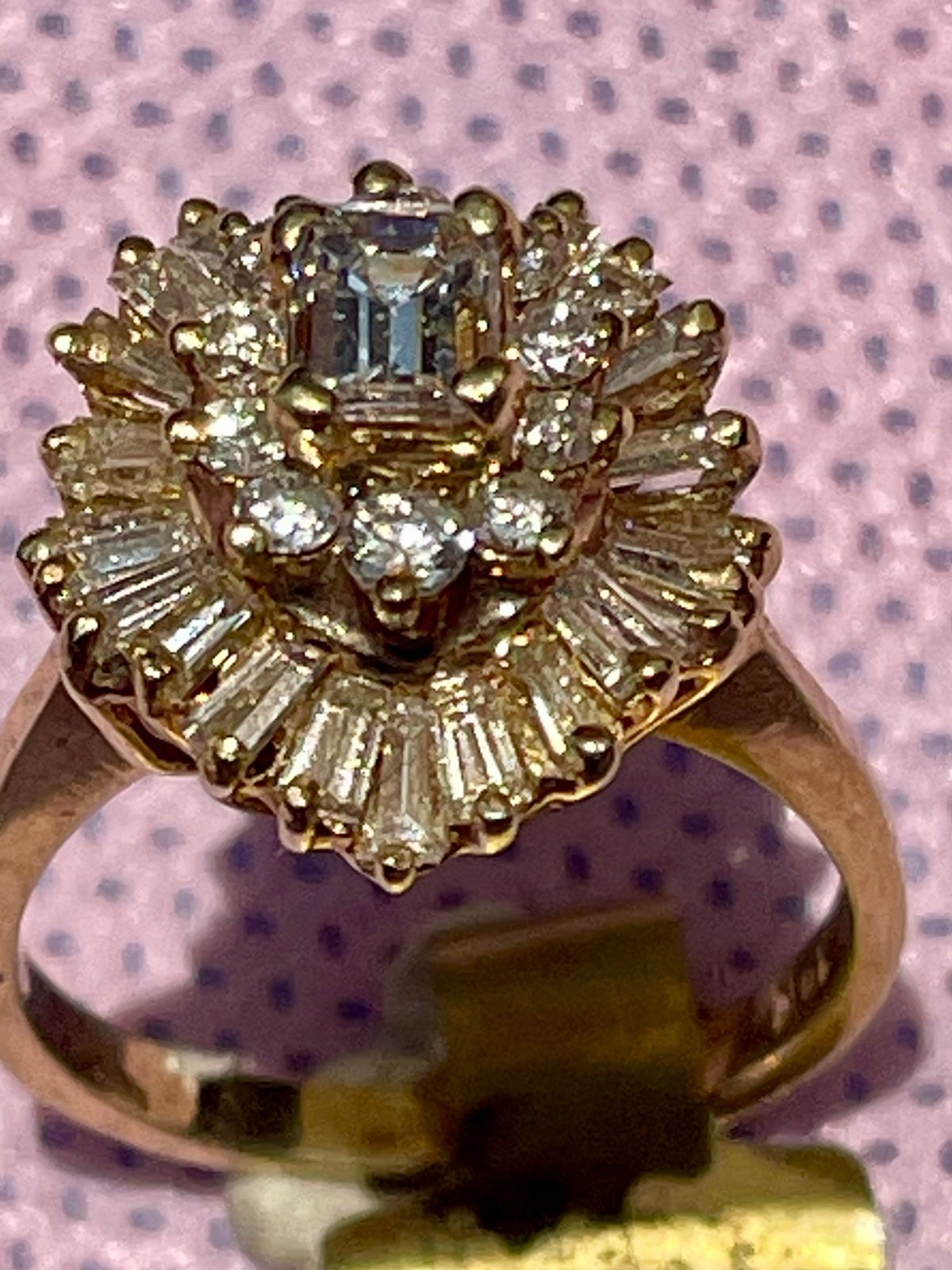 Vintage 14kt Gold Ballerina Cocktail Ring set with 1.53tcw Fine Diamonds, Size 5