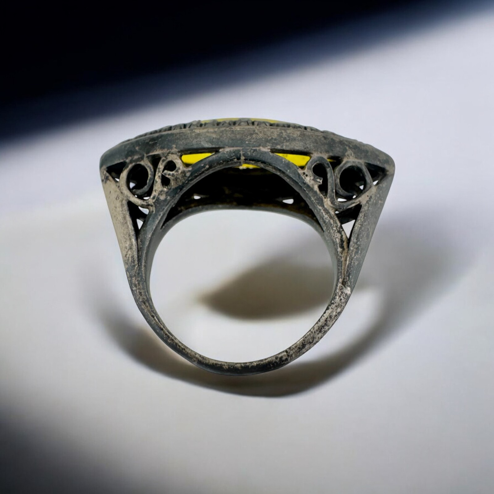 Art Deco Vintage 925 Sterling Silver Rose Cut Diamond Ring with Yellow Gemstone