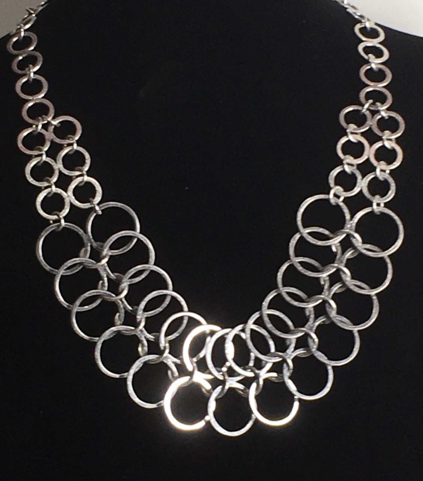 Lucky Brand Necklace Classic Silver Tone Double Circle Link Chain Adjustable