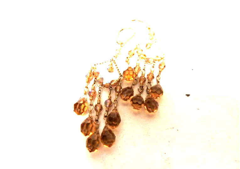Vintage 14K Gold Filled Dangle Multi Faceted Earrings Amber/Brown Crystals
