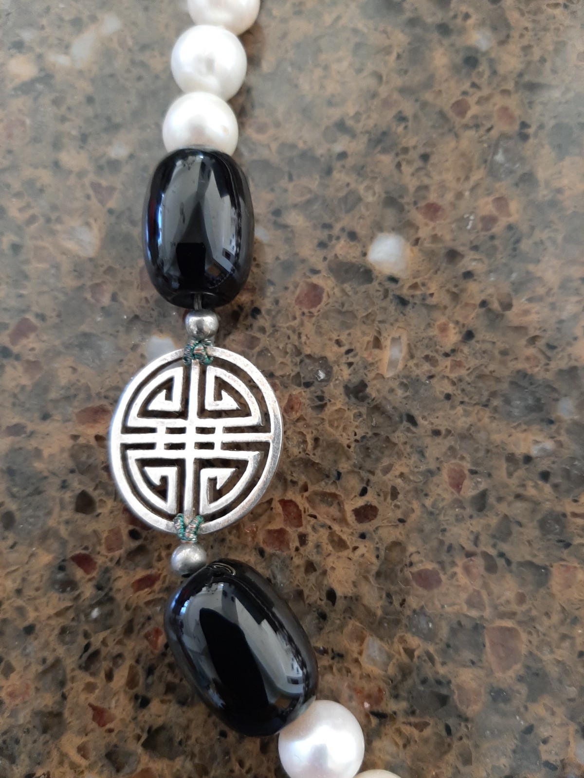 Vintage Baroque Pearl 18″ Silver 925 Clasp Asymmetric Necklace w/Onyx & Silver