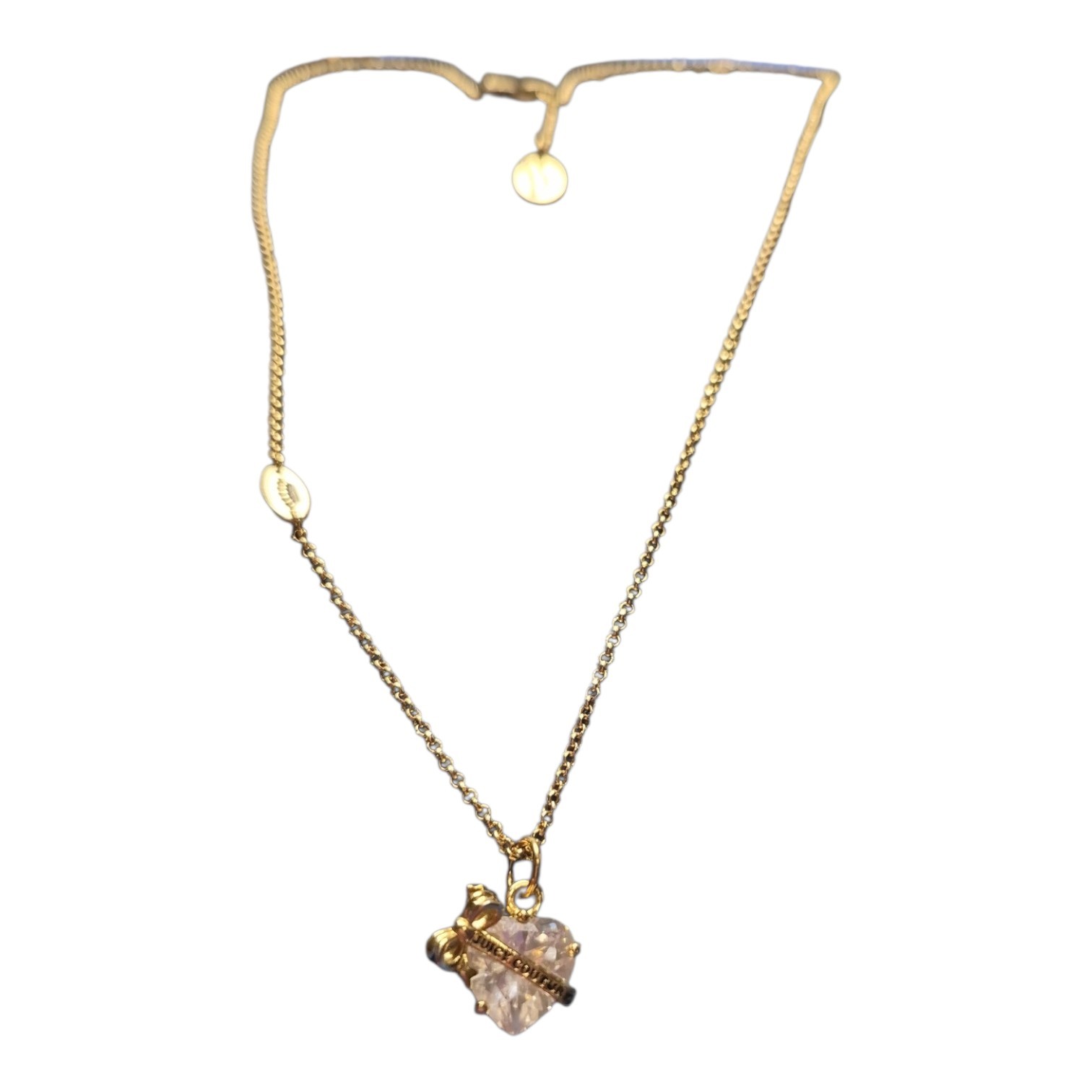Vintage Juicy Couture Gold Tone Heart Necklace Y2K 2000s Fashion Jewelry Signed
