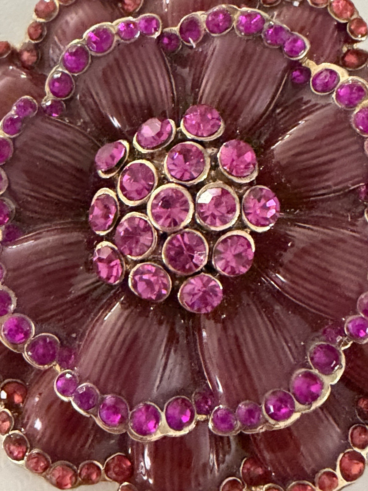 Vintage Liz Claiborne Burgundy Enamel Petals With Rhinestones Brooche