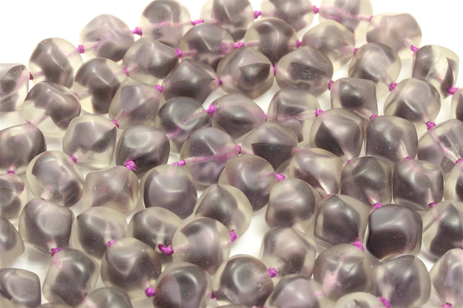 Vintage Mid Century LONG Hand Knotted Purple Frosted Glass Bead Necklace 42″