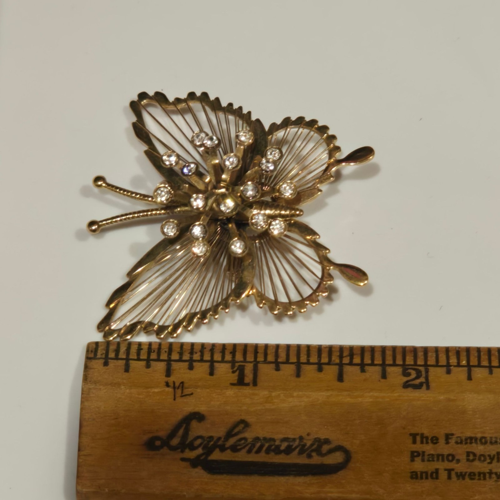 Vintage Monet butterfly brooch intricate wired wings and sparkling rhinestones