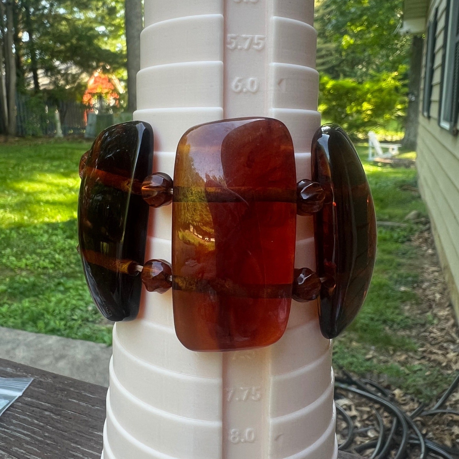 Vtg Chunky Faux Amber Resin Stretch Bracelet Congnac Brown Lucite Acrylic