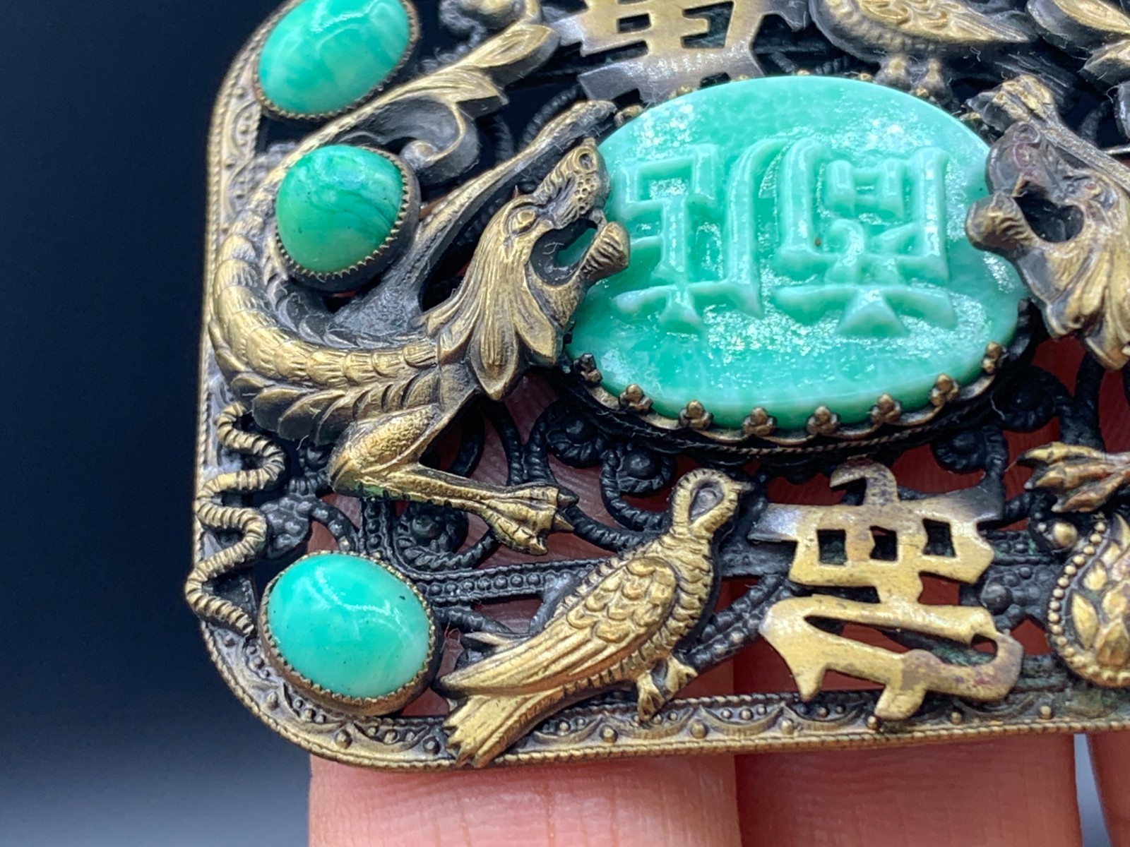 MAX NIEGER Pin Brooch Chinese Revival Pekin Glass Czechoslovakia circa 1920s