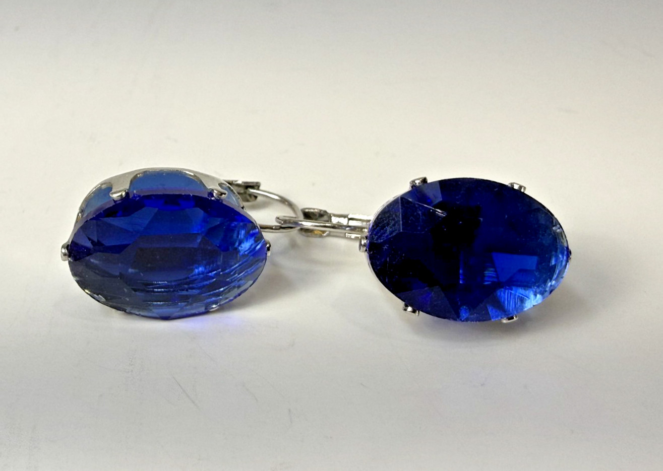 Vintage Blue Crystal Silver Tone Dangle Earrings