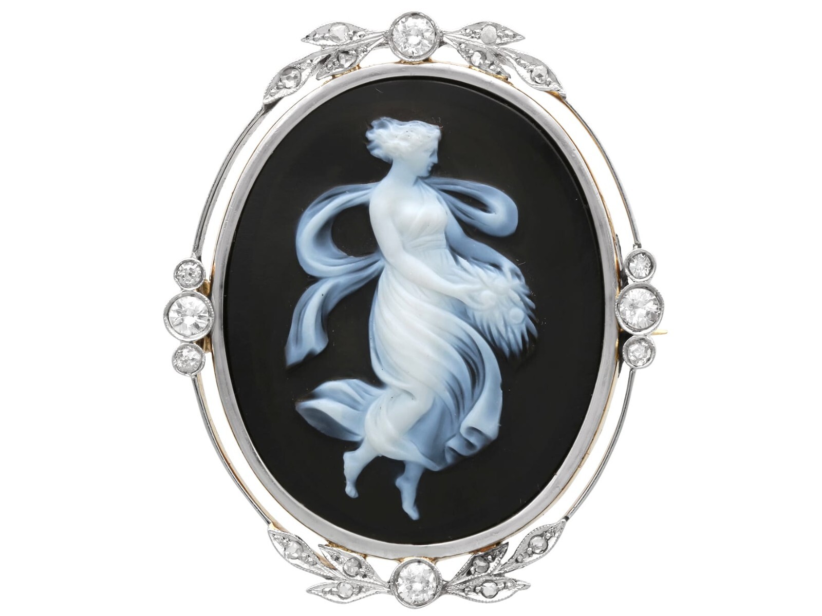 Hardstone and 0.78Ct Diamond, 18k Yellow Gold Black Cameo Brooch Circa 1880