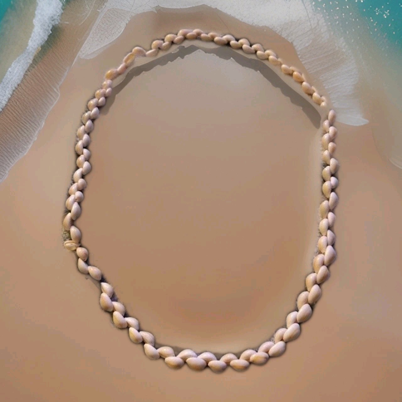 Vintage Cowrie Twisted Necklace Natural Sea Shell Beaded 32” Beautiful