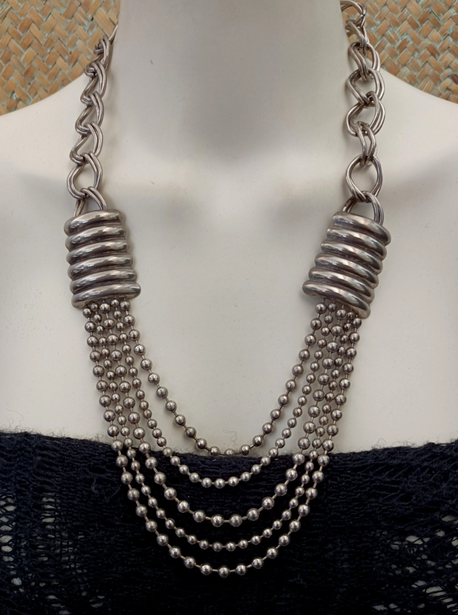 Statement Necklace Coiled Industrial Mechanical Massive Heavy Brutalist Chunky