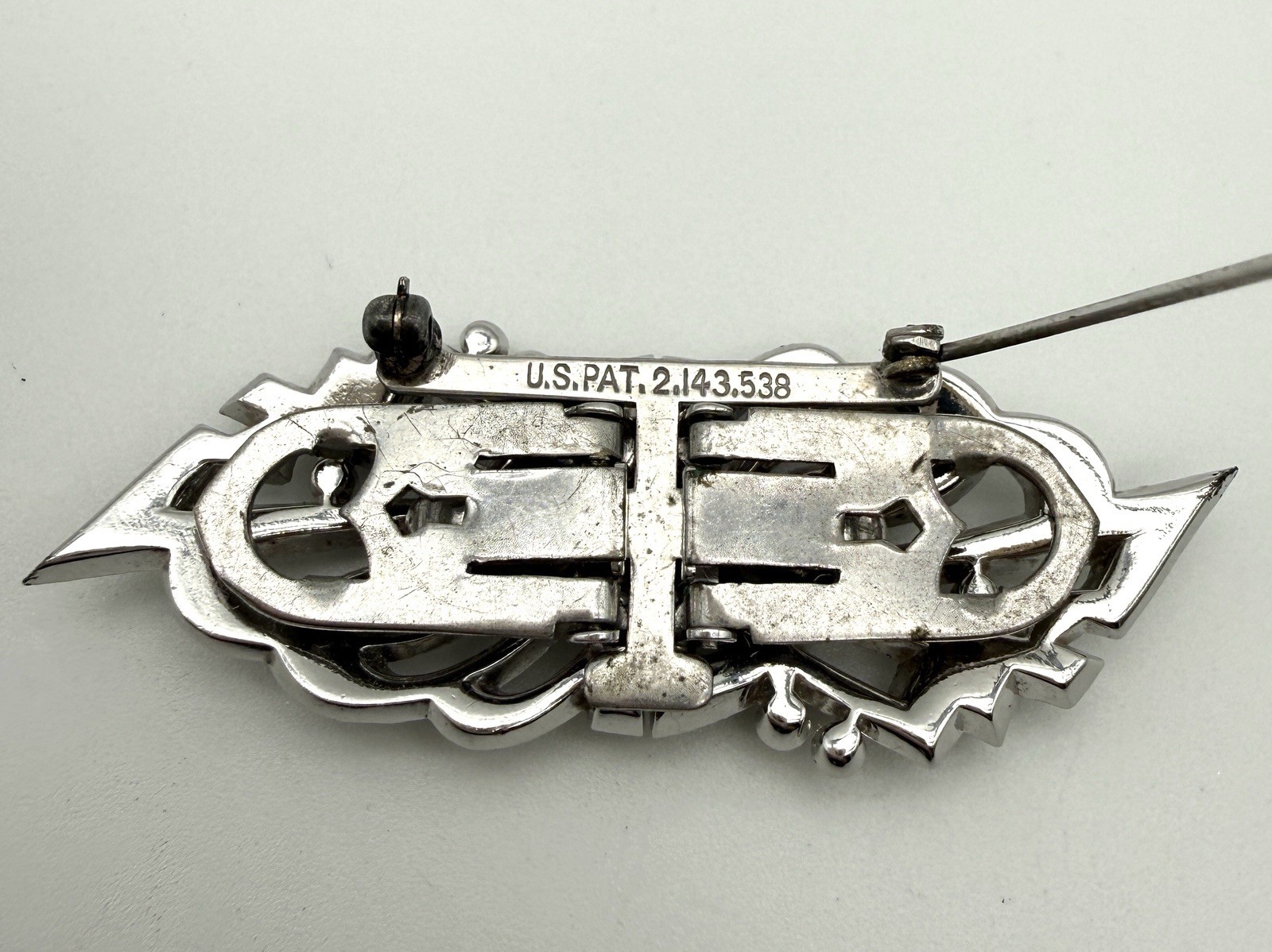Vintage Art Deco /Retro–Deco Duette Coro Rhinestone Brooch/Pin– Patent 2143538