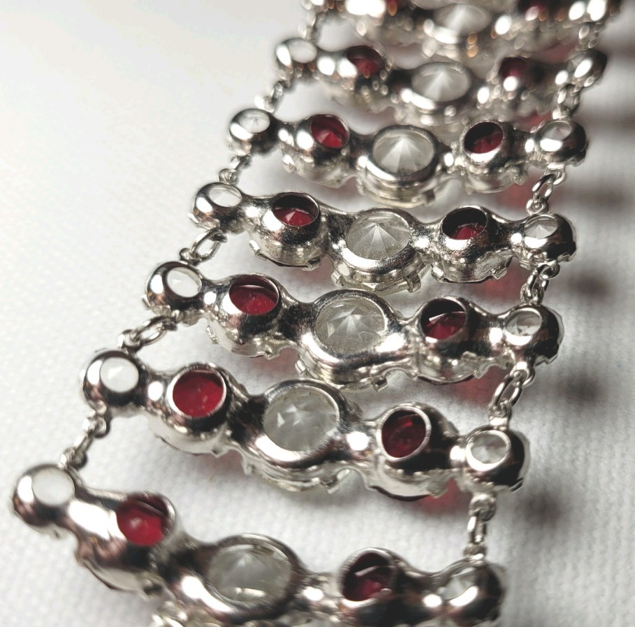 Elegant 7.5″ Estate Garnet & White Sapphire Color Bracelet 1/20 12k Gold 36.85gr
