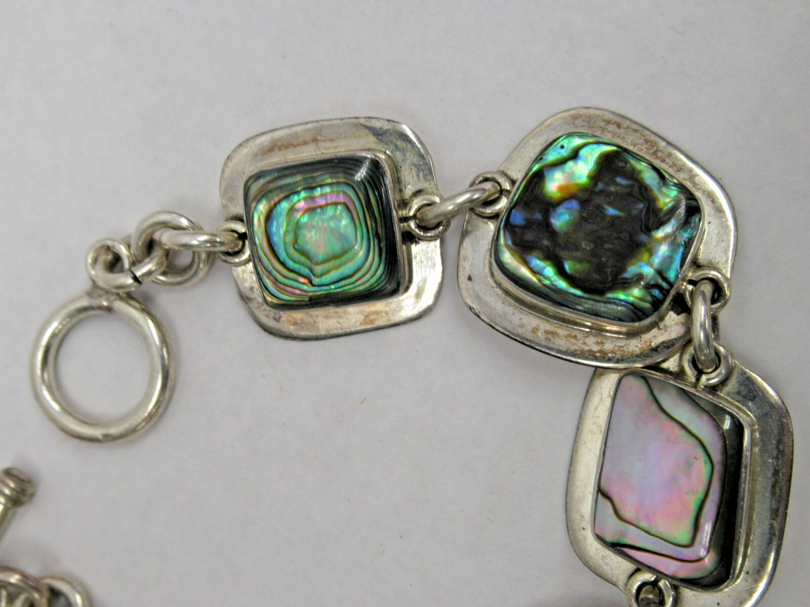 Signed ATI Mexico Sterling Silver , Shell Link bracelet 7.5″