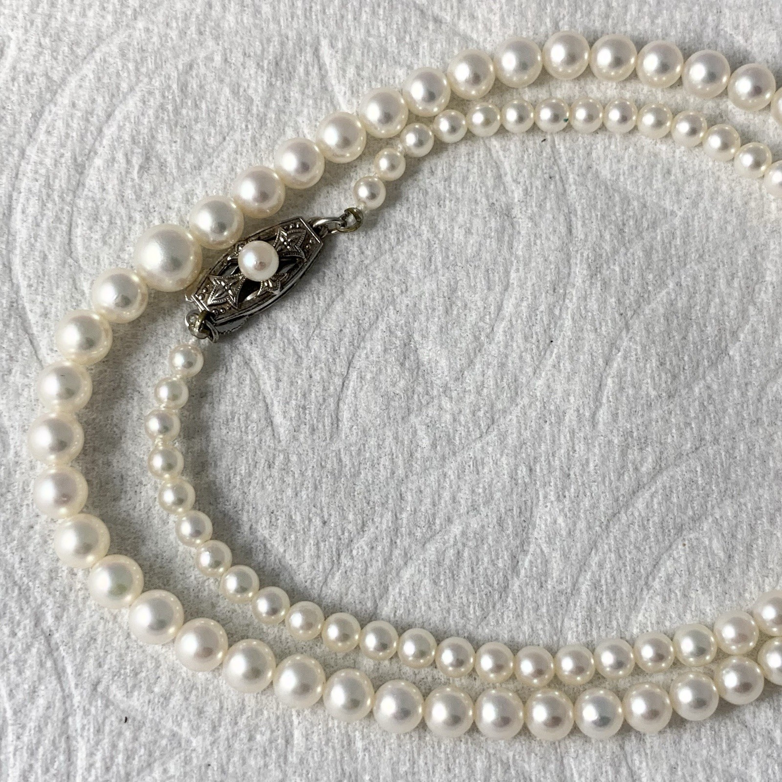 Mikimoto Akoya Pearl Necklace Strand Graduated Hi Luster VTG Japan Silver 18”