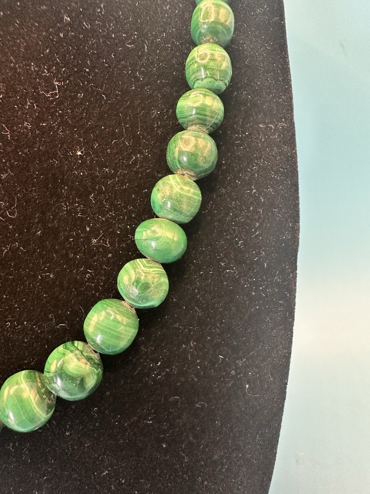 Vintage Malachite Stones Stunning Necklace 22.5” .925 Sterling Fish Hook Clasp