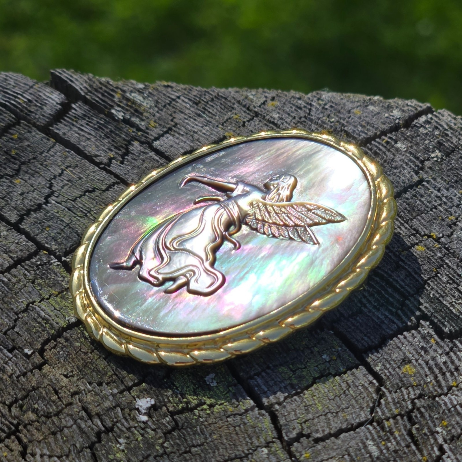 Vintage Guardian Angel Brooch or Pendant Mother of Pearl Cameo Spiritual Jewelry