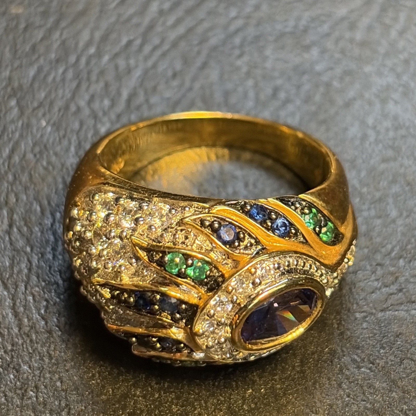 Size 6.75 Victoria Wieck Peacock Feather Pattern Ring Gold 925 Sterling Silver